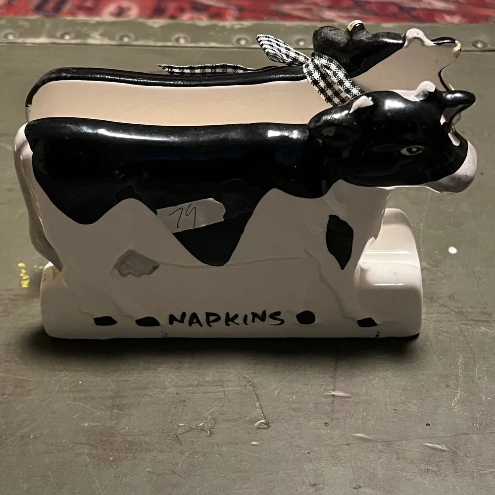 Vintage Ceramic Black & White Cow Napkin Holder Farmhouse Decor-CHIPSEEPIC